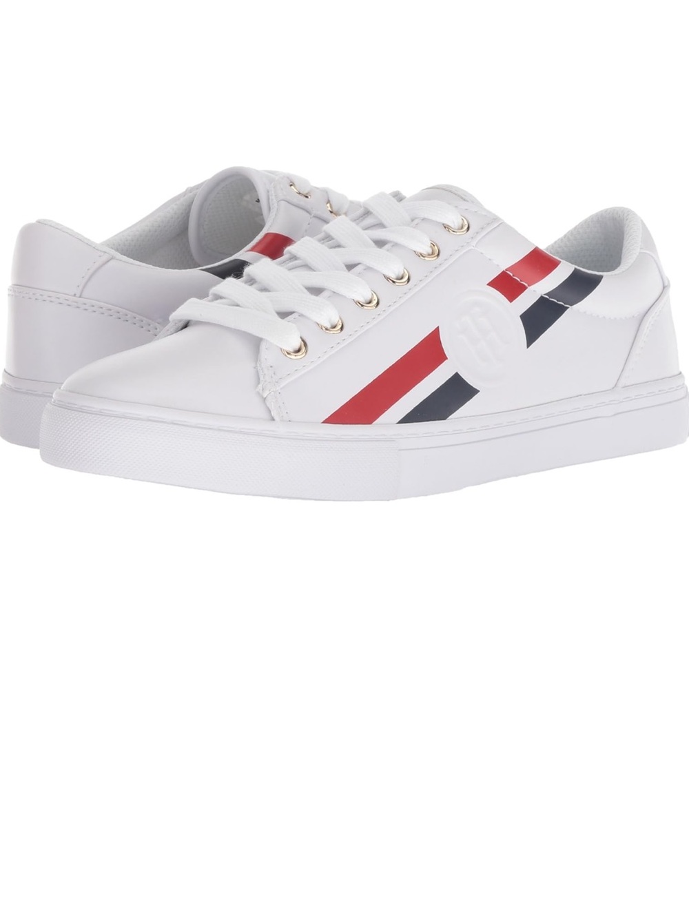 Tommy Hilfiger White Low-Top Sneakers with Red & Navy Stripe Accent